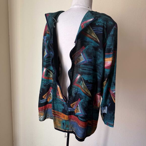 CB New York Vtg 80s Abstract Geometric Blouse M- L Artsy Retro Avant Garde USA - Picture 3 of 8
